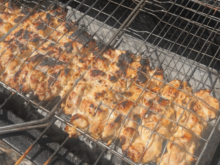 Greek-style chicken souvlaki skewers marinated in yogurt, garlic, lemon, and herbs, ready to grill – recipe by The Wooden Koutali.